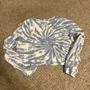 Blue and White Tie-Dye Cropped Sweatshirt